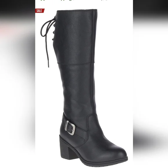 Harley-Davidson Black Knee-High Lace-Up Heeled Boots - Picture 1 of 12